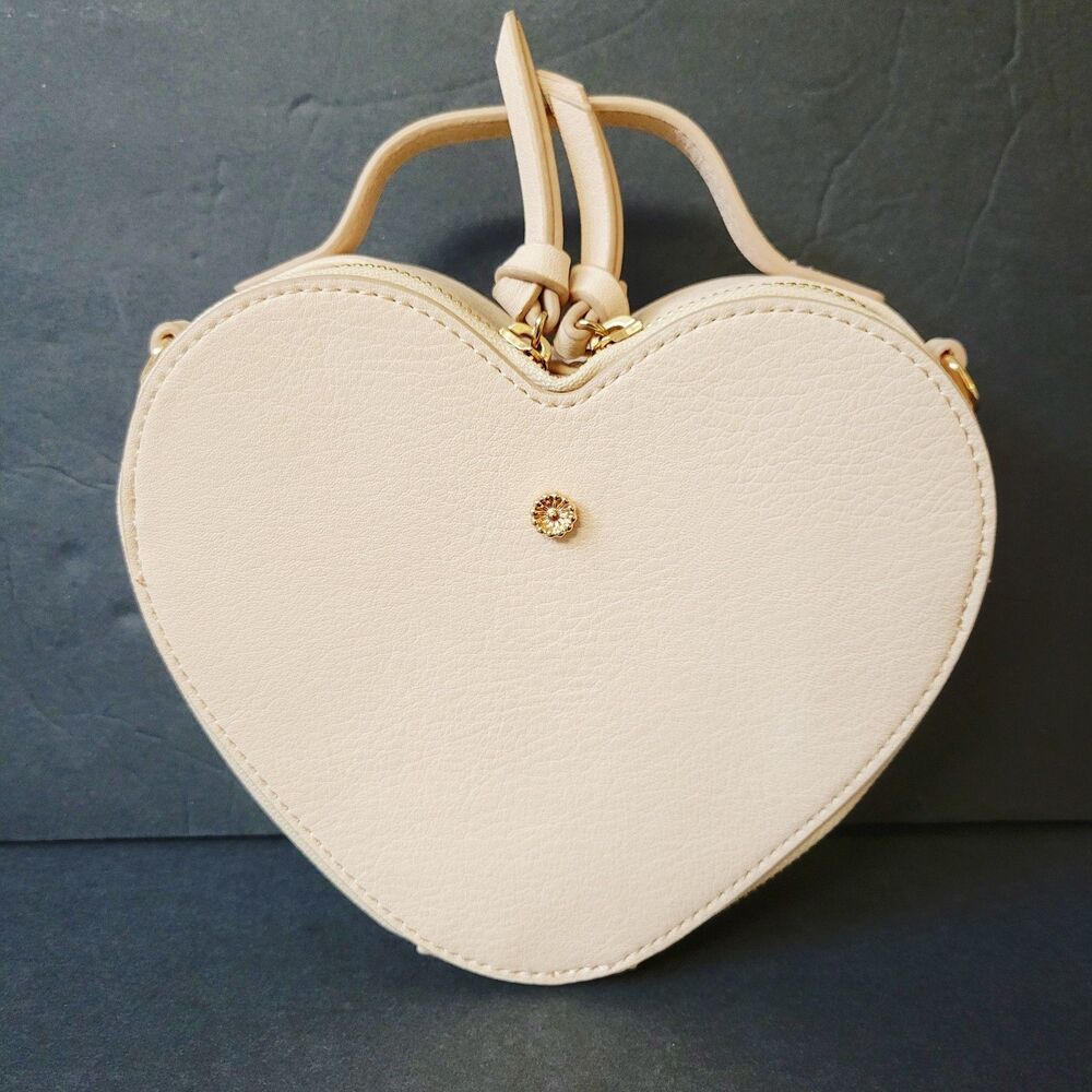 Lauren Conrad LC Heart Shaped Crossbody Bag Blush Pink Beige Faux Leather...